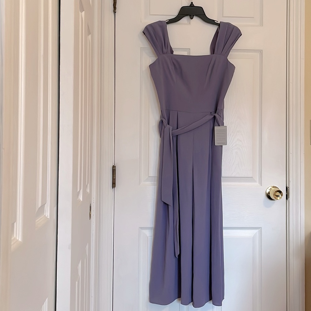 Gal Meets Glam Lavender Square Neck Crepe Jumpsuit